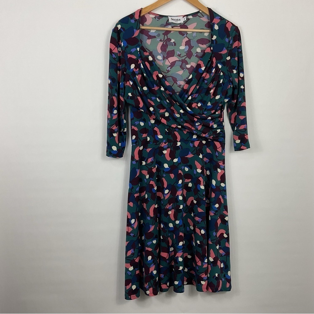 Leota Noleena Faux Wrap Abstract Print A-Line Dress Size Large